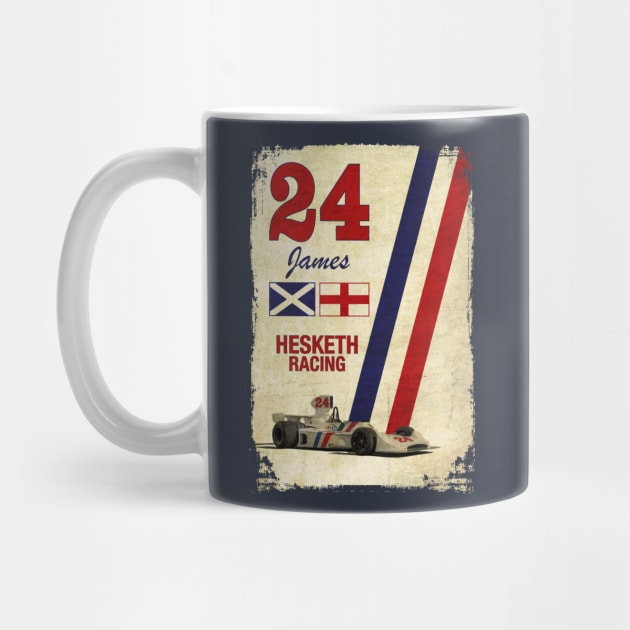 Retro Formula 1 Hesketh Racing James Hunt 24 T-Shirt by funkymonkeytees